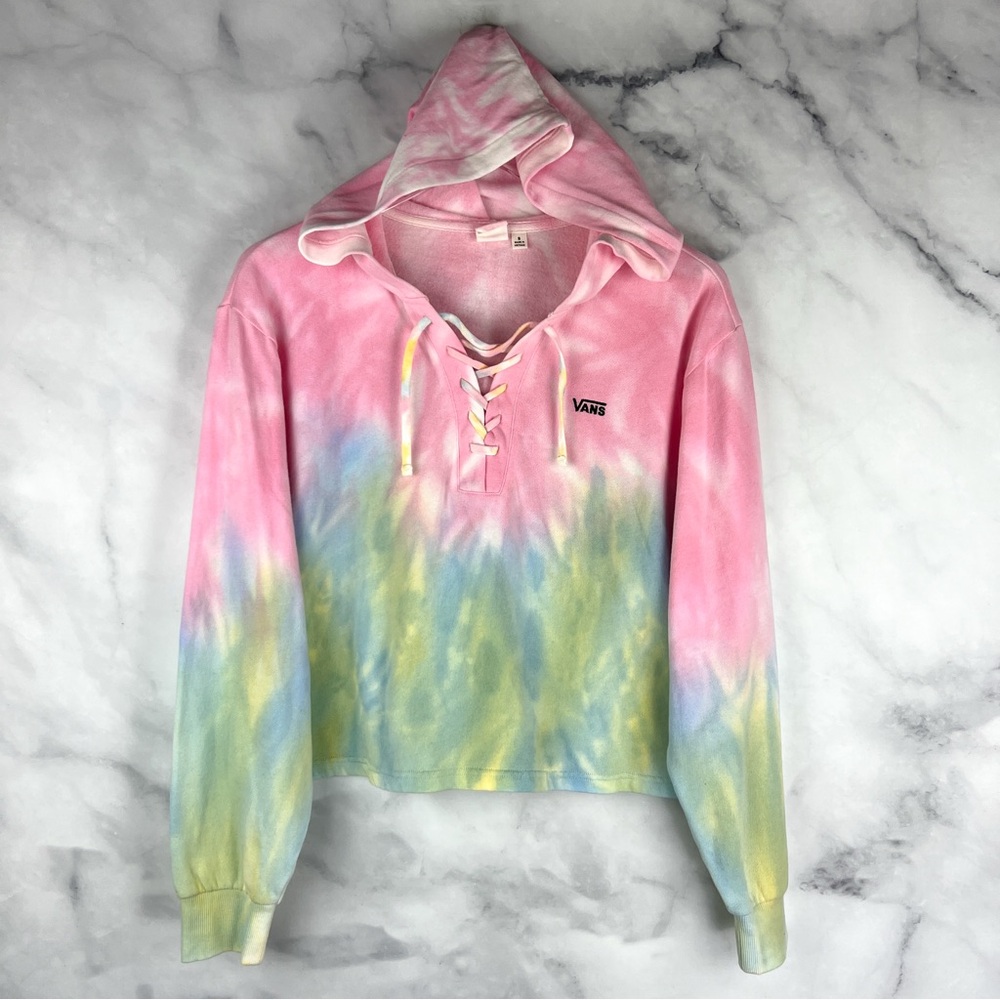 VANS Popsicle Tie Dye Ombre Lace Up Crop Hoodie Sweatshirt Top Pastel Skater S